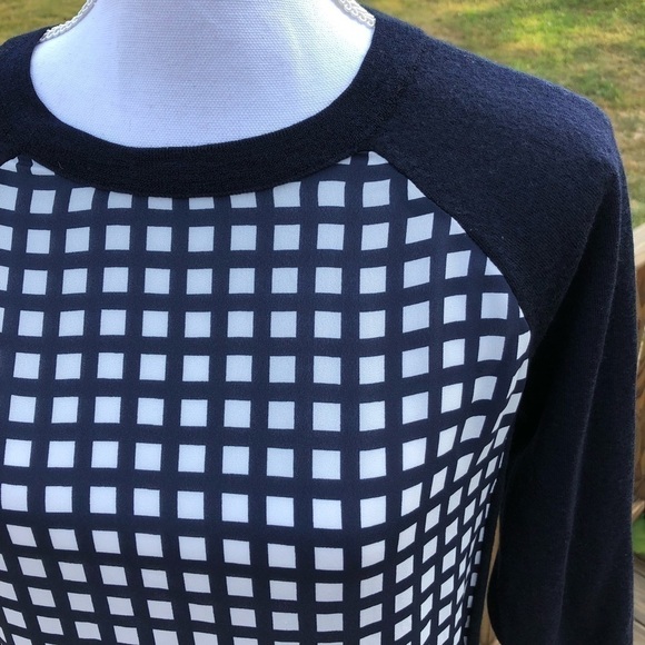 J.Crew Box Print Wool Sweater Small Blue Crewneck - Picture 3 of 7